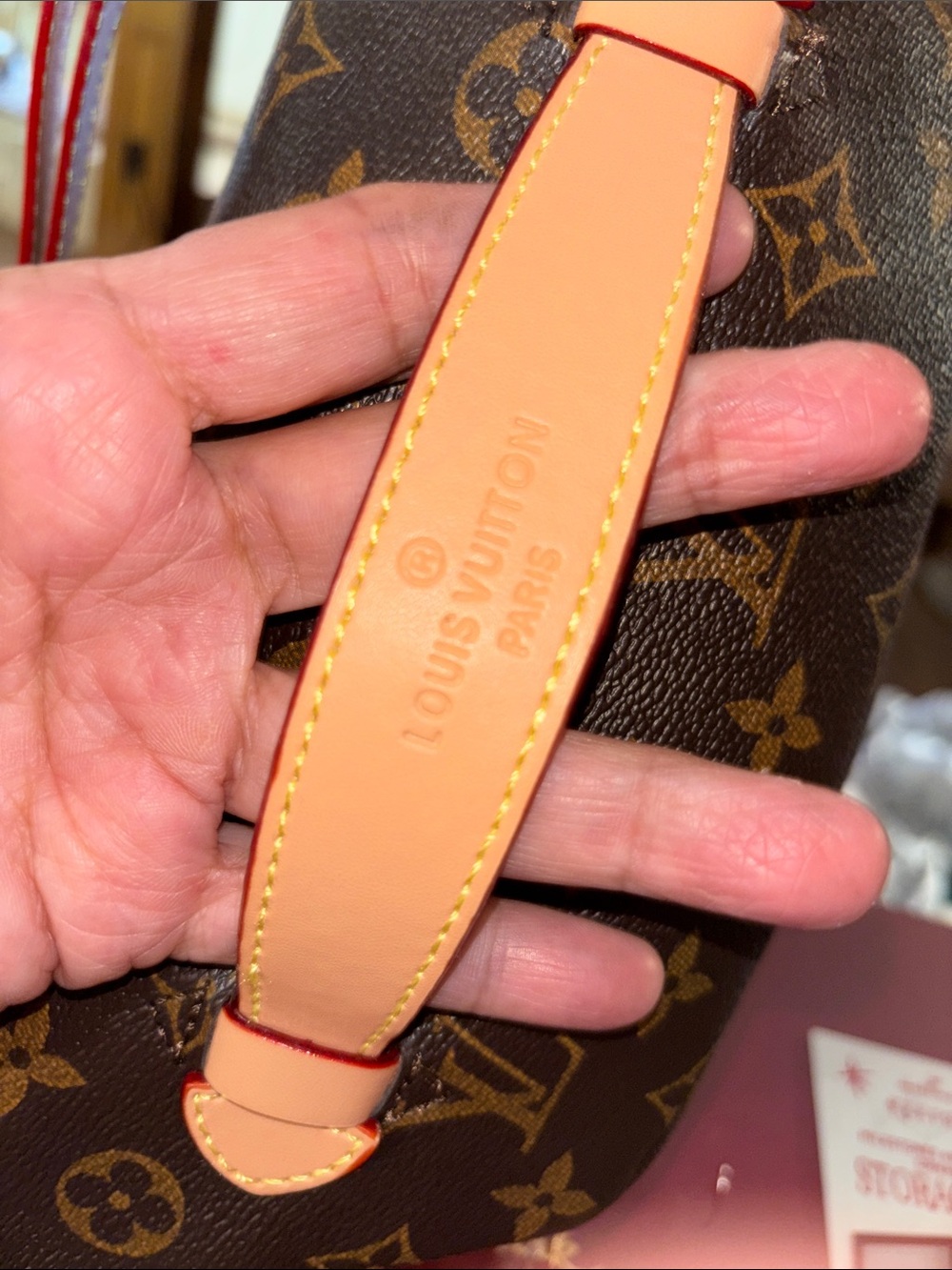 Designer-Inspired Brown Monogram Crossbody Bag with Tan Accents - Picture 5 of 6